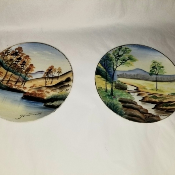 Vintage set Japanese signed‎ Hitomi hanging plates - Picture 2 of 8